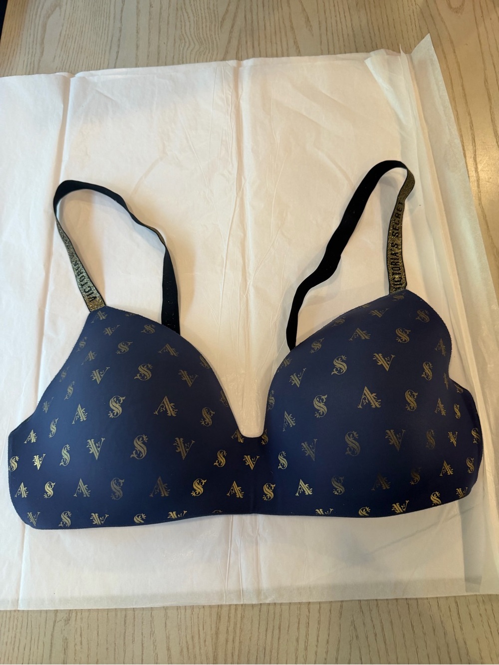 Victoria's Secret Navy and Gold Logo Lightly Lined Bra